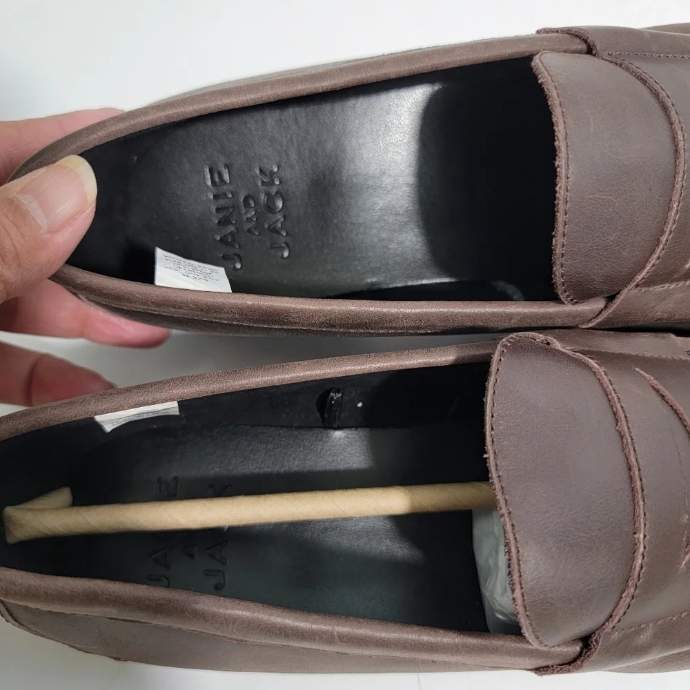 NEW JANIE & JACK Kids Leather Slip-On Shoes Size 4K Brown Leather Sole Unisex